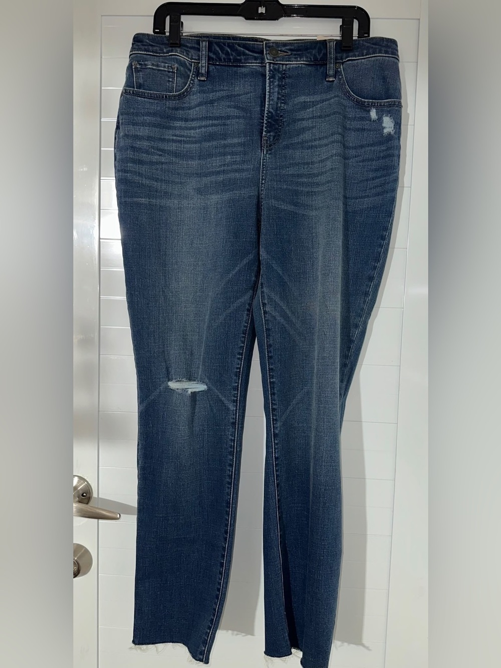 Chico's Dark Blue Skinny Jeans with Subtle Distress